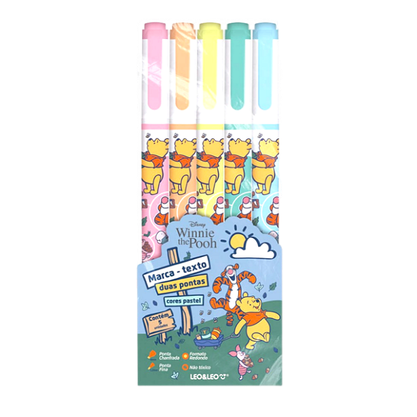 KIT MARCA TEXTO DUAS PONTAS CORES PASTEL URSINHO POOH