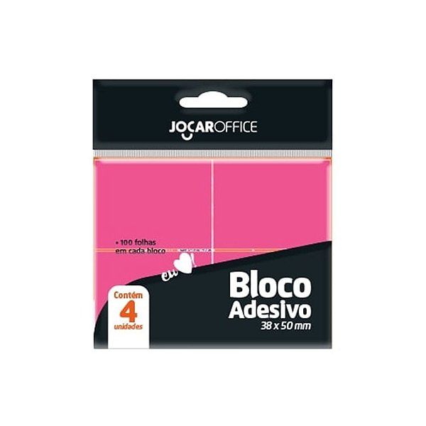 BLOCO ADESIVO ROSA C/ 4 BLOCOS 100 FOLHAS CADA