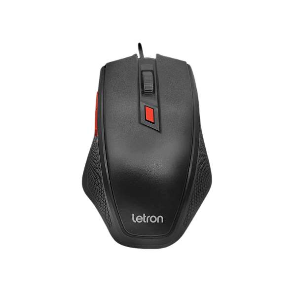 MOUSE OPTICO OFFICE SHEEL PRETO E VERMELHO FIO USB ERGONOMICO 6D LETRON
