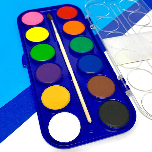 Aquarela Mega Acquacolor Metálica Kit 12 Cores para Escola e Arte
