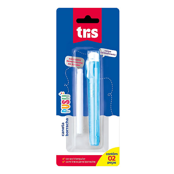 Caneta Borracha Push Tris + Refil Cores Sortidas