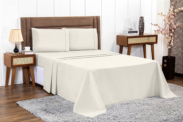 Jogo de lençol 4 Peças 100% Algodão Ponto Palito Cama Casal King