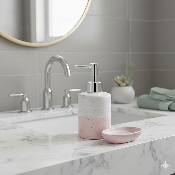 Kit Conjunto 2 Peças para Banheiro de Cerâmica Degradê Rosa