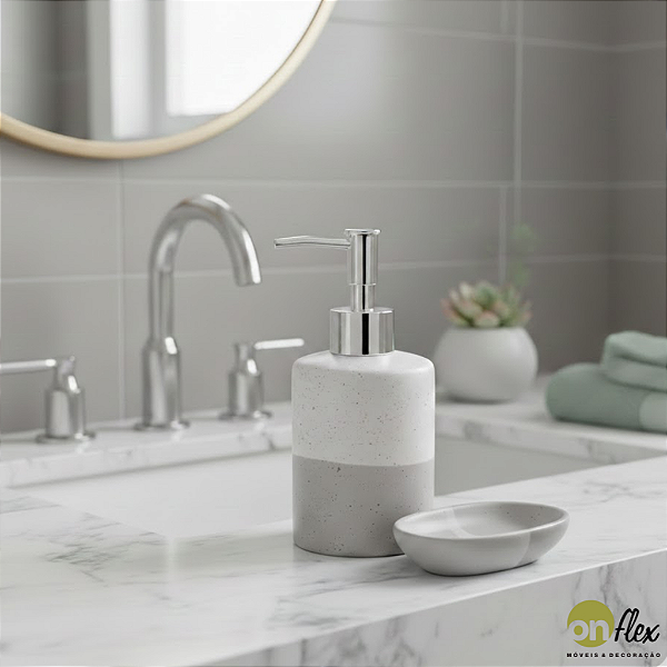 Kit Conjunto 2 Peças para Banheiro de Cerâmica Degradê Cinza