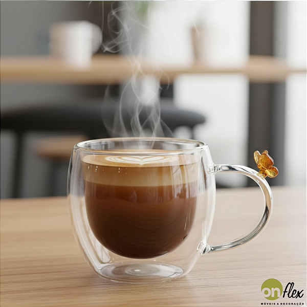 Xícara de Café Sun Garden 80ml Vidro Borossilicato / Xícara de Borboleta Parede Dupla