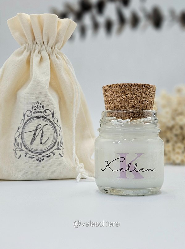 MINI VELA ROLHA 30G + SAQUINHO DE ALGODÃO CRU - Personalizados