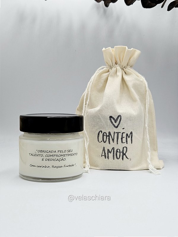 VELA VIDRO 140G + SAQUINHO DE ALGODÃO CRU - Personalizados