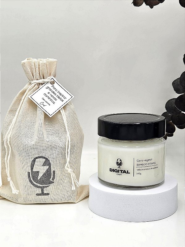 VELA VIDRO 140G + SAQUINHO DE ALGODÃO CRU - Personalizados