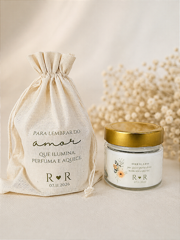 VELA VIDRO 140G + SAQUINHO DE ALGODÃO CRU - Atacado