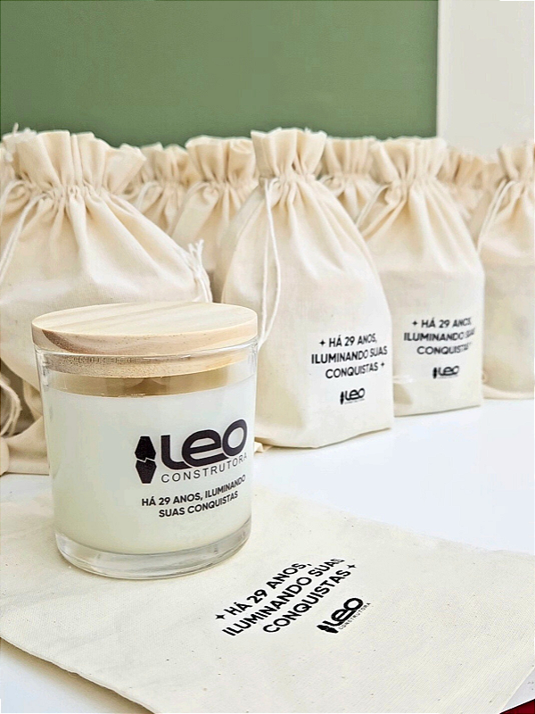 VELA VIDRO 180G + SAQUINHO DE ALGODÃO CRU - Personalizados