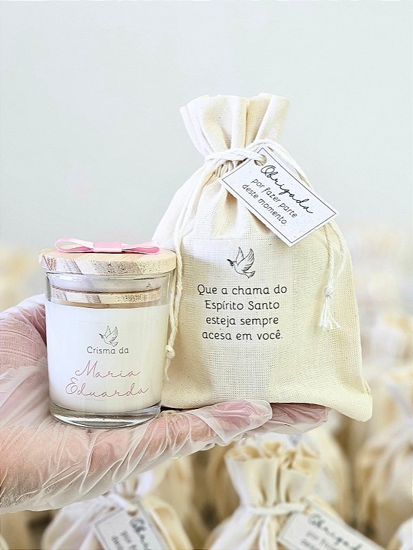 VELA VIDRO 50G + SAQUINHO DE ALGODÃO CRU - Personalizada