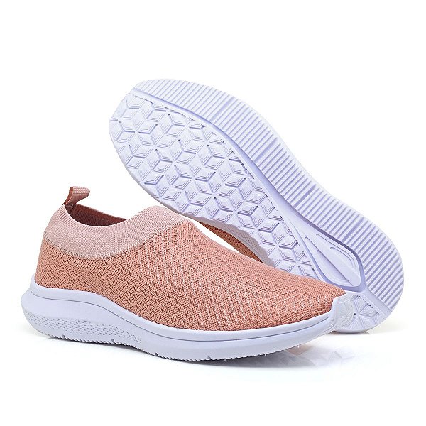 Tênis Meia Original Slip On Sem Cadarço Elástico Bege
