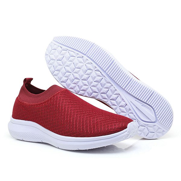 Tênis Meia Original Slip On Sem Cadarço Elástico Vermelho