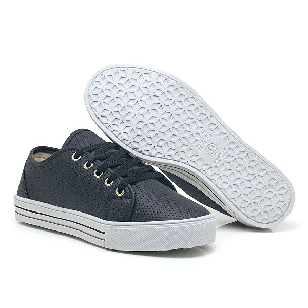 Tênis Feminino Com Cadarço Básico Preto
