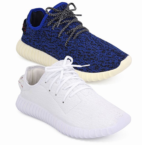 Kit 2 Pares Tênis Adidas Yeezy Boost branco e marinho masculino