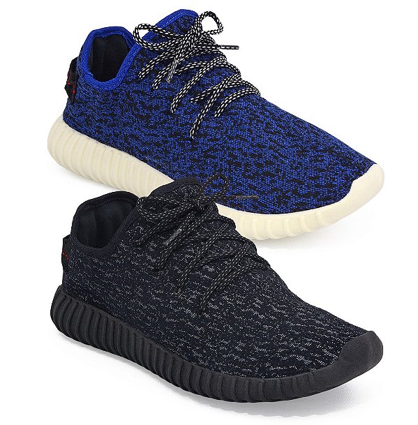 Kit 2 Pares Tênis Adidas Yeezy Boost marinho e preto masculino