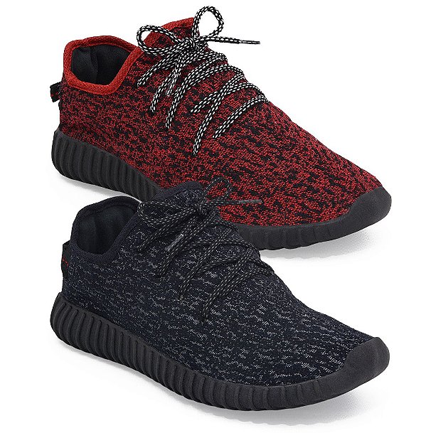 Kit 2 Pares Tênis Adidas Yeezy Boost preto e vermelho masculino