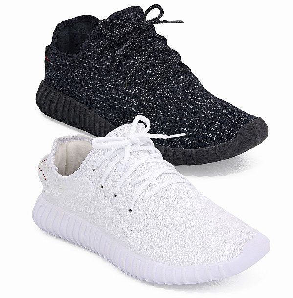 Kit 2 Pares Tênis Adidas Yeezy Boost branco e preto feminino