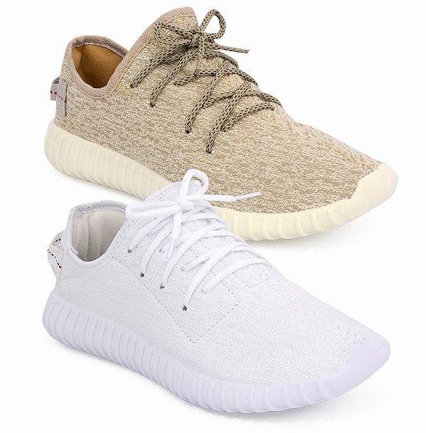 Kit 2 Pares Tênis Adidas Yeezy Boosst bege branco feminino