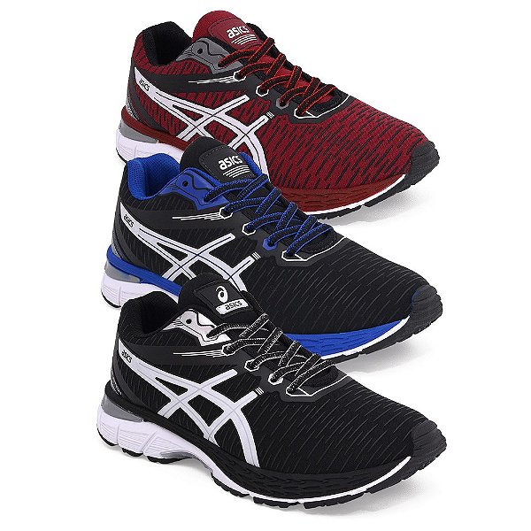 Kit 3 Tênis Asics Revelation Preto Branco, Preto Azul e Bordo
