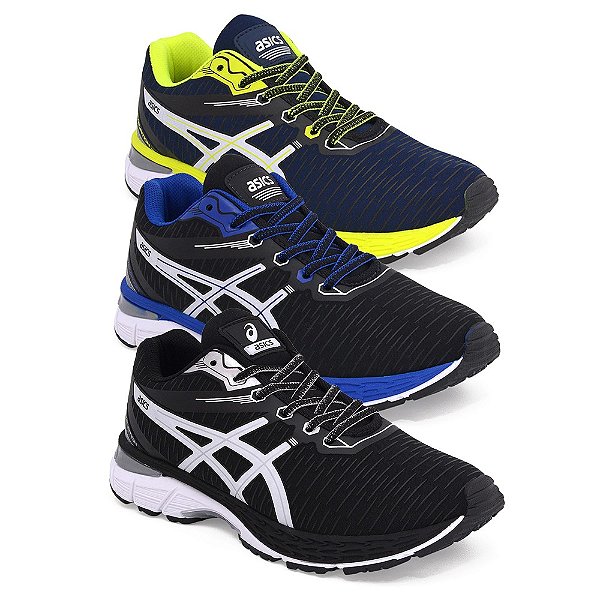 Kit 3 Tênis Asics Revelation Preto Branco, Preto Azul e Marinho Limão