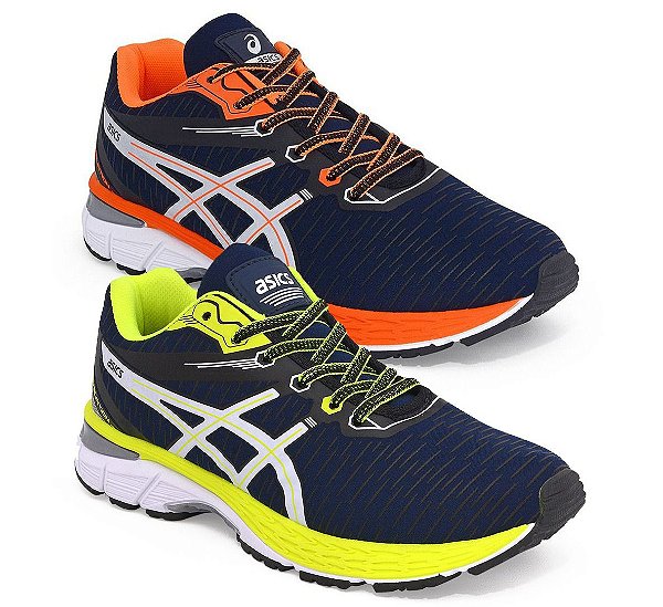 Kit 2 Tênis Asics Revelation Masculino Marinho Laranja e Marinho Limão