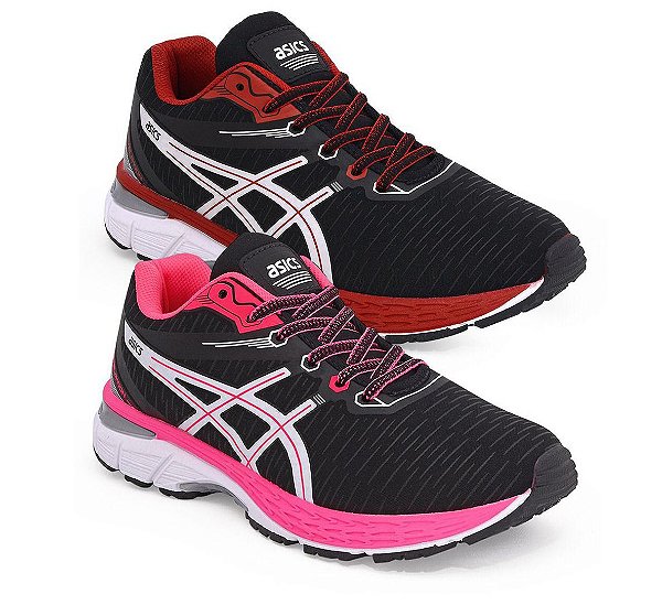 Kit 2 Tênis Asics Revelation Preto Rosa e Preto Vermelho