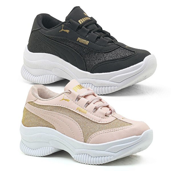 Kit 2 Tênis Puma Femme Plataforma Bege e Preto Glíter