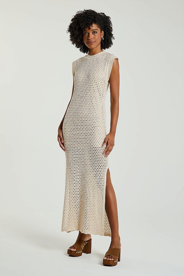 VESTIDO MY PLACE TRICOT DETALHE CANELADO MARFIM M