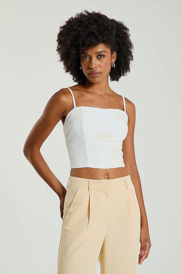 CROPPED MY PLACE BORDADO FLORES OFF WHITE G
