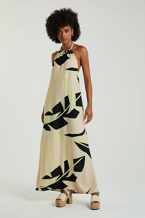 VESTIDO MY PLACE EST FLORAL TROP AMENDOA M