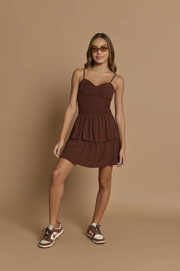 Vestido Alcinha Viscose Marrom