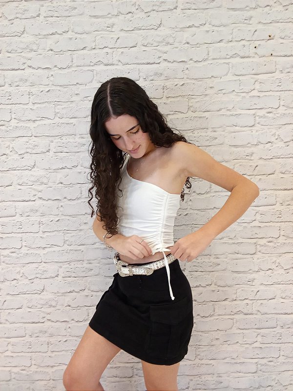 Blusa de Suplex One Shoulder com Ajuste Lateral