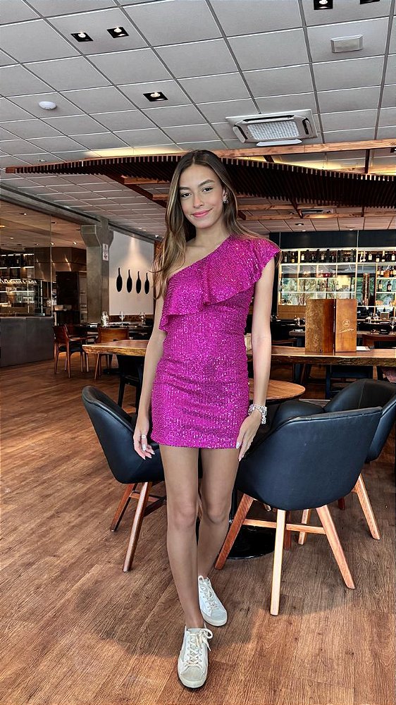 Vestido Paetê Ombro Só Pink