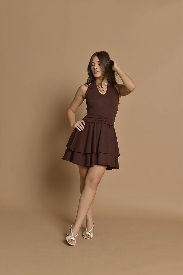 Vestido Malha Anarruga Avelã