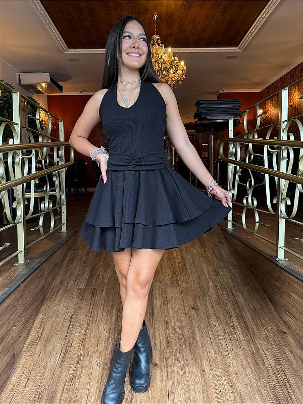 Vestido Malha Anarruga Preto
