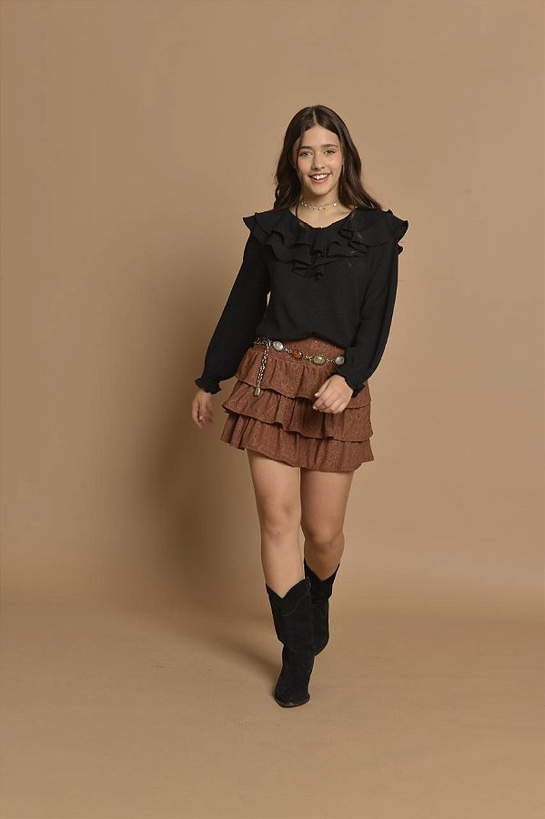 Blusa Bata de Crepe Preta