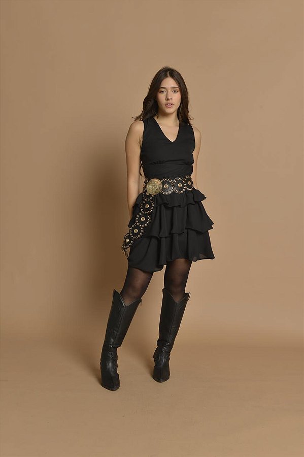 Vestido de Crepe Decote V Preto