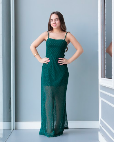 Vestido Longo Tule Alça Fina Verde