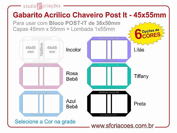 Gabarito Acrílico Chaveiro Post It - 45x55mm