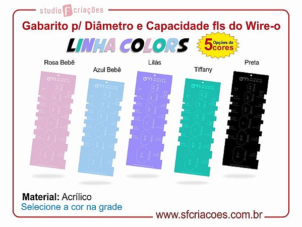 Régua Gabarito para Diâmetro e Capacidade de folhas do Wire-o - Linha COLORS