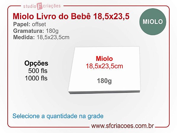 Miolo Livro ou Album do Bebe PV/LC - 18,5x23,5cm