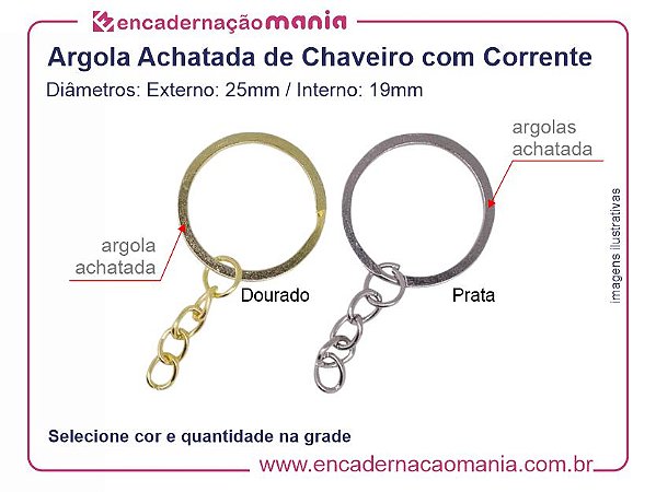 Argola Achatada de Chaveiro c/ Corrente 25mm