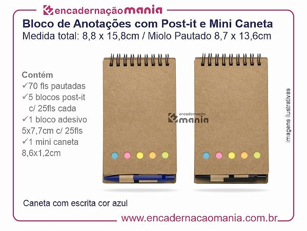Bloco de Anotações com Post-it e Mini Caneta