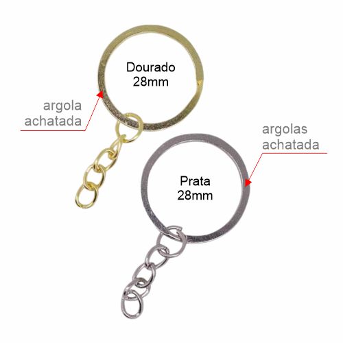 Argola Achatada de Chaveiro c/ Corrente 28mm