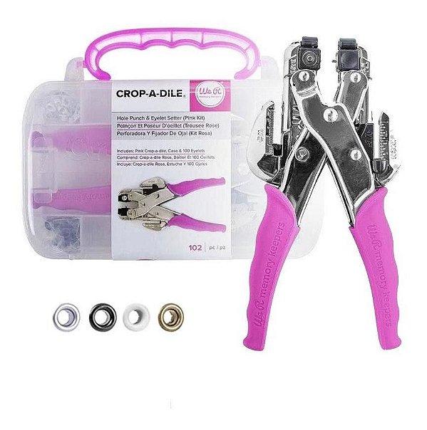 Kit Aplicador de Ilhós Crop-A-Dile Pink c/ Estojo 100 Ilhós - We R