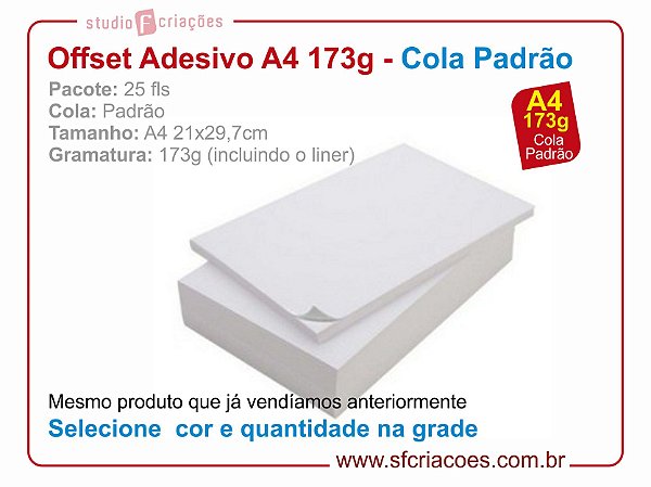 25 fls papel offset adesivo - tamanho A4