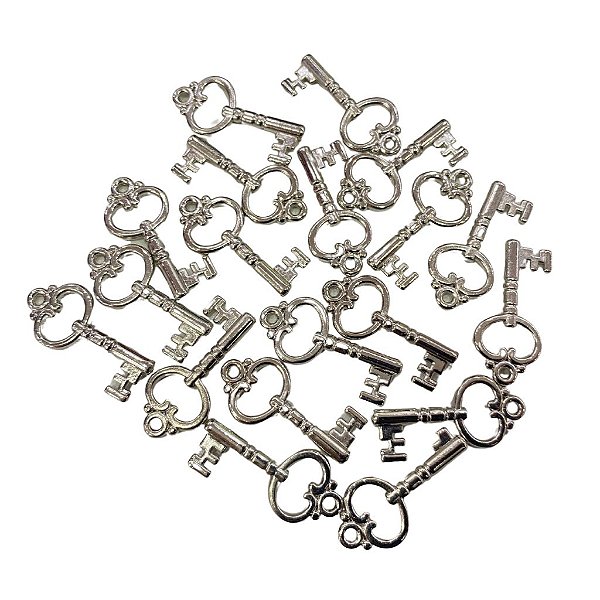 20 Pingente Chave Prata 2x1,5cm (pacote com 20 unidades)