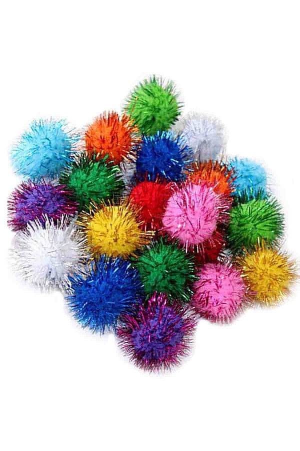 Pct c/ 20 Pom Pom Bolinha 15mm com Brilho Cores Sortidas