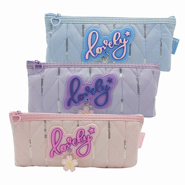 Estojo Lovely 21x9,5cm em Poliéster c/ Pingente de Flor